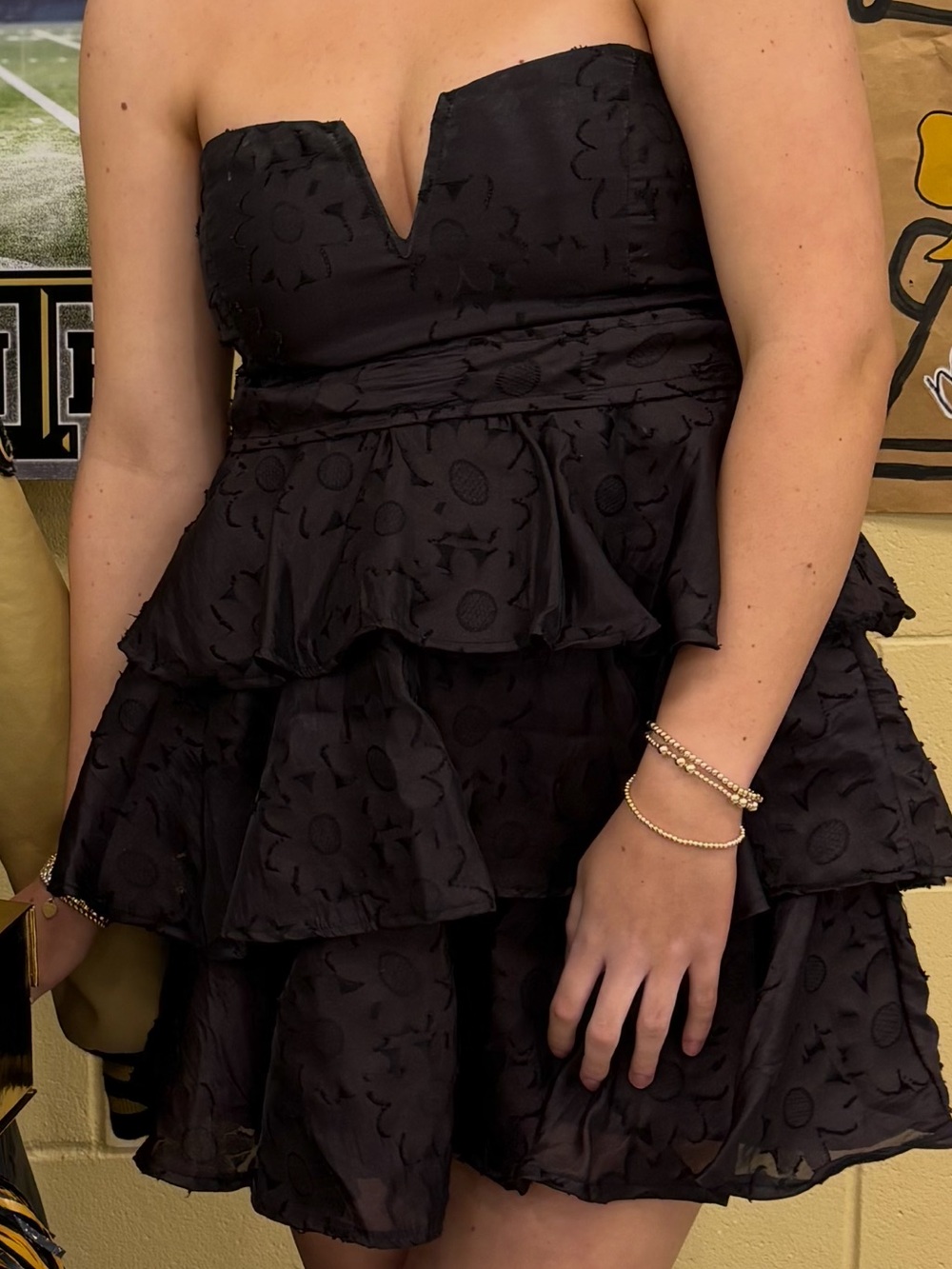 Black Tiered Ruffle V-Neck Dress